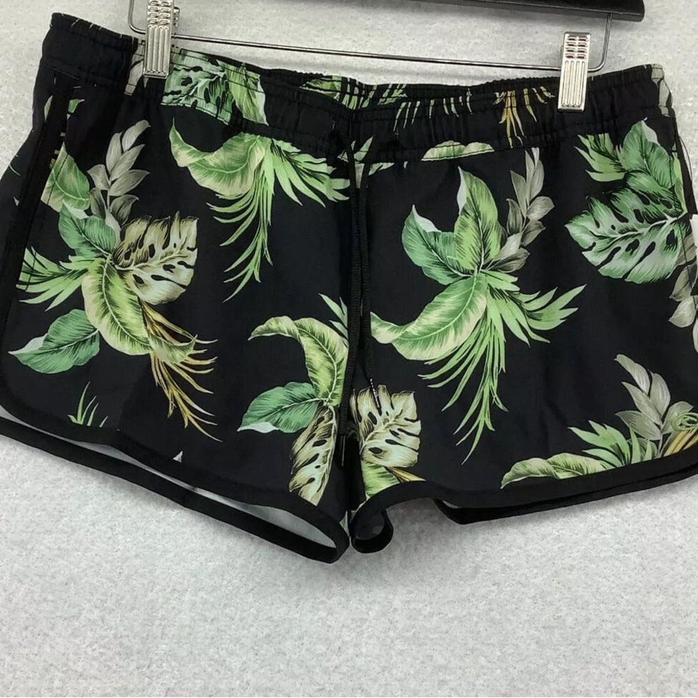 Rip Curl Black and Green Swim Shorts with Tropical Design